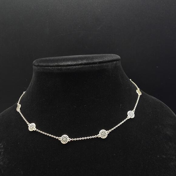 Brighton Ferrara Collar Necklace Silver Tone Filigree Station Beads Chain - Picture 5 of 6